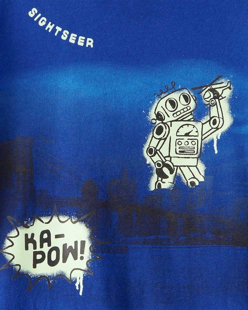 Boys Robot Long-Sleeve Graphic Tee - Blue