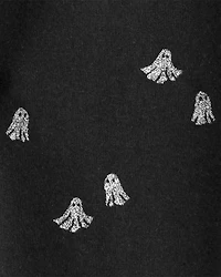 Girls Cotton Halloween Ghost Stretch Leggings - Black