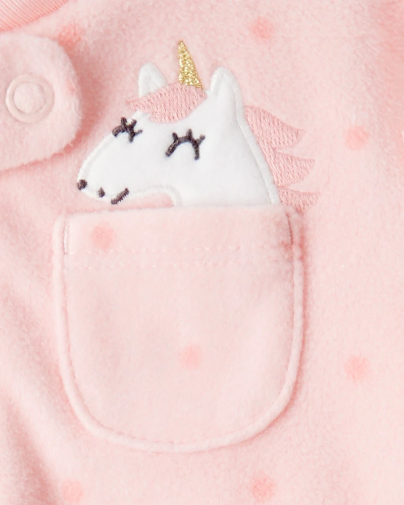 Baby Girl Unicorn Print Loose Fit Long-Sleeve Sleep & Play Pajamas - Pink