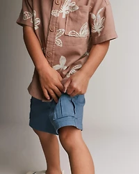 Toddler Boy Cargo Shorts with Zipper Pocket - Slate Blue