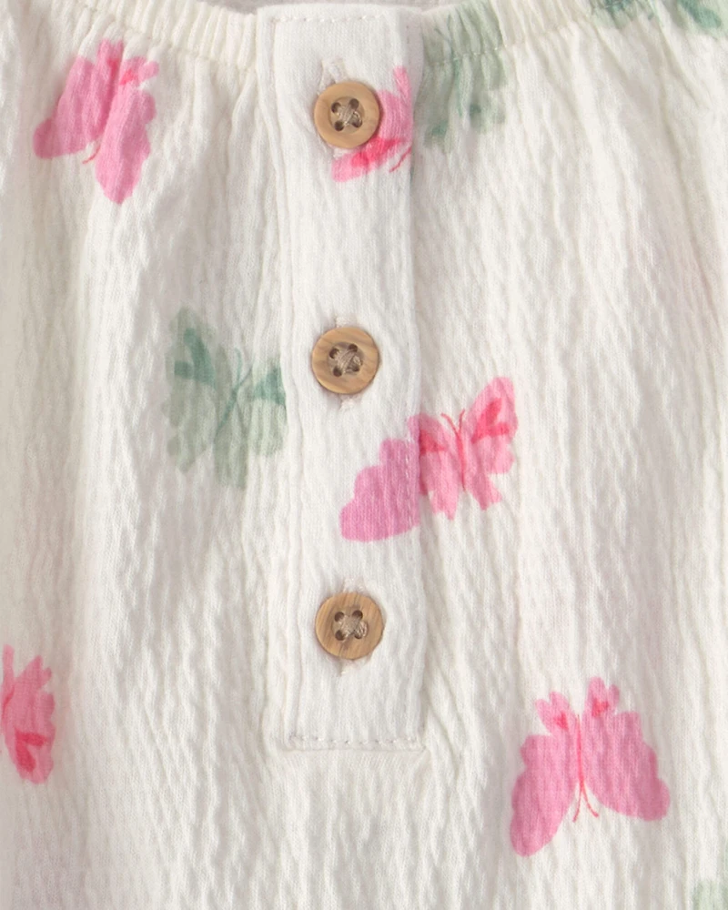 Toddler Girl 2-Piece Butterfly Top & Short Set - Green/Ivory