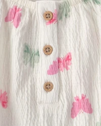 Toddler Girl 2-Piece Butterfly Top & Short Set - Green/Ivory