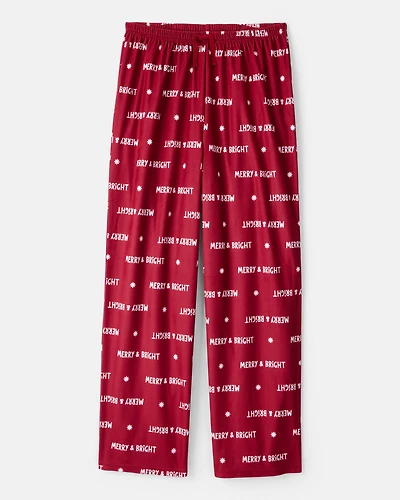 Adult Merry & Bright Christmas Loose Fit Pajama Bottoms - Red