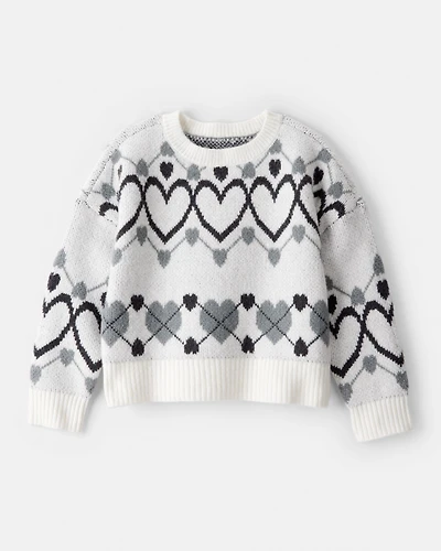 Girls Heart Sweater - White