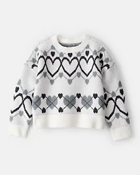 Girls Heart Sweater - White