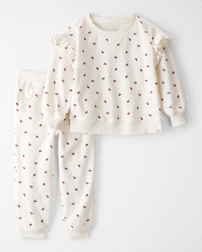 Toddler Girl 2-Piece Organic Cotton Velour Set in Wild Rose Print