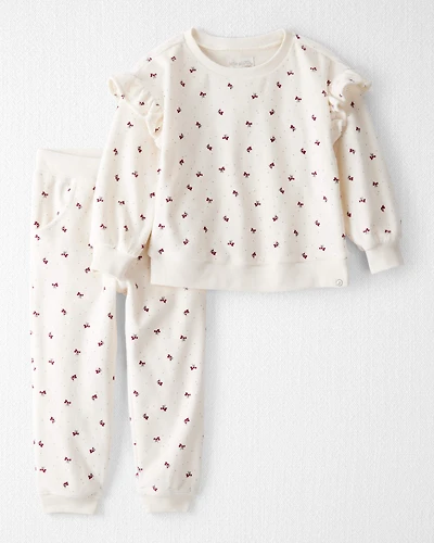Toddler Girl 2-Piece Organic Cotton Velour Set in Wild Rose Print