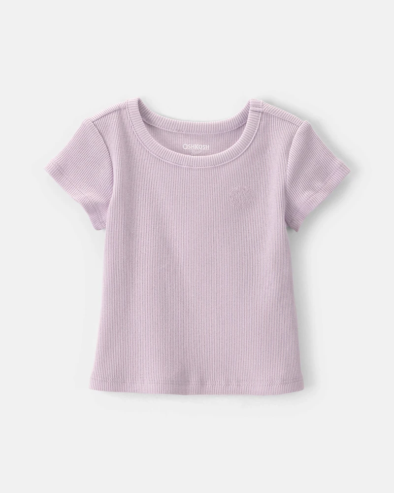 Baby Girl Logo Embroidered Ribbed Tee - Purple