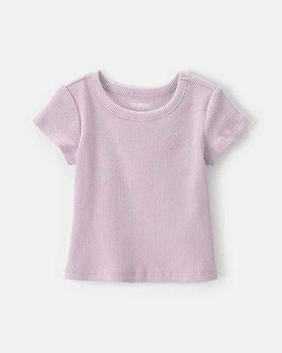 Baby Girl Logo Embroidered Ribbed Tee - Purple