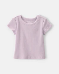 Baby Girl Logo Embroidered Ribbed Tee - Purple