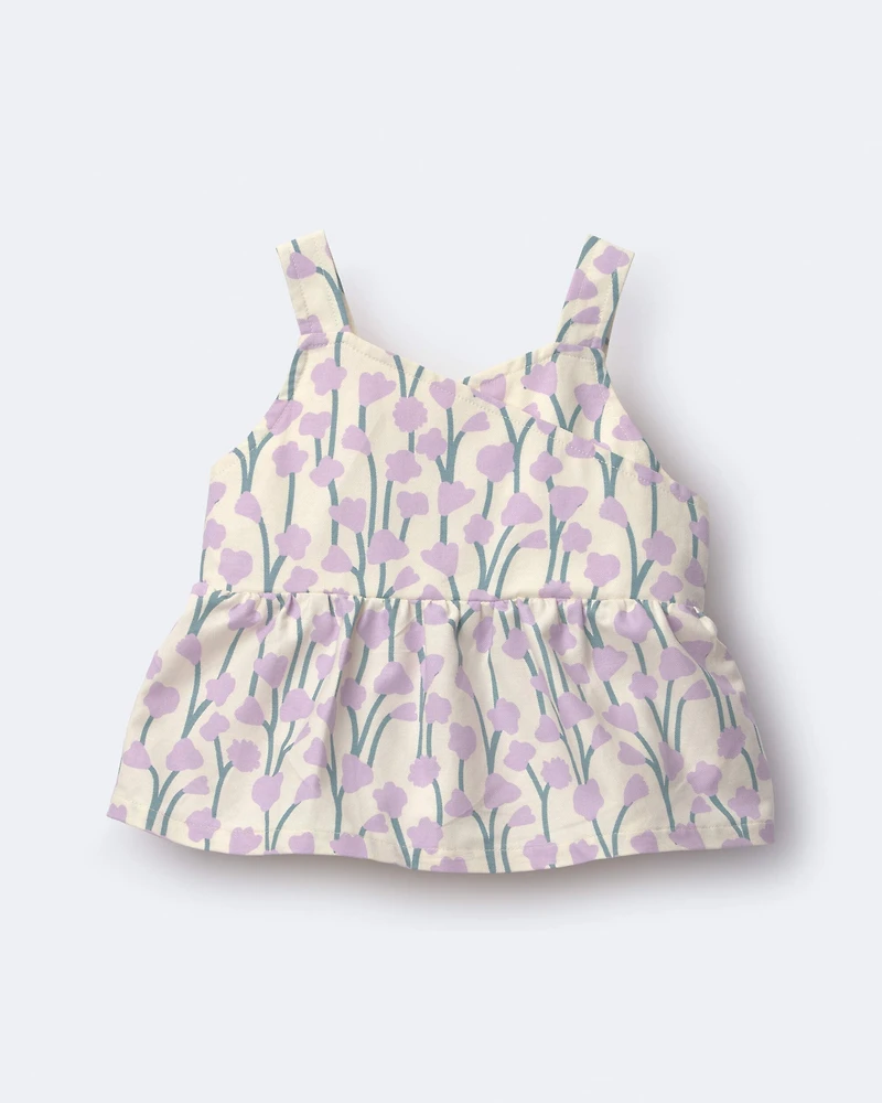 Toddler Girl Peplum Tank Top in Wildflower Print - Cream