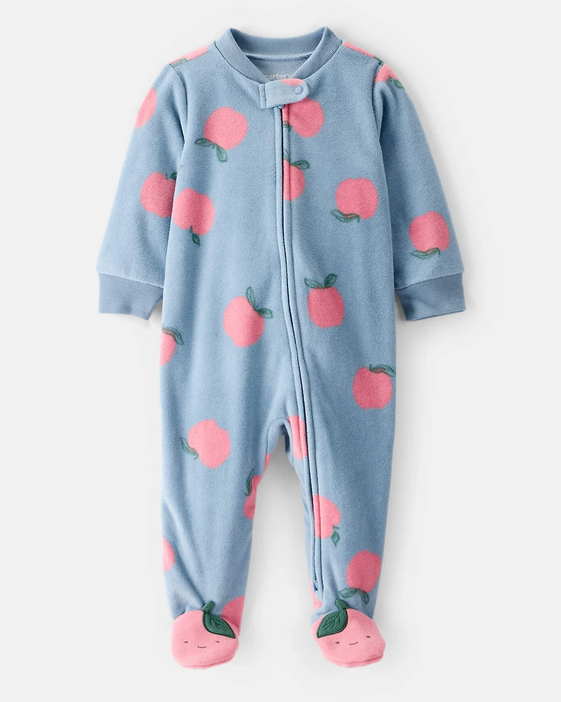 Baby Girl Apple Print Loose Fit Long-Sleeve Sleep & Play Pajamas - Blue
