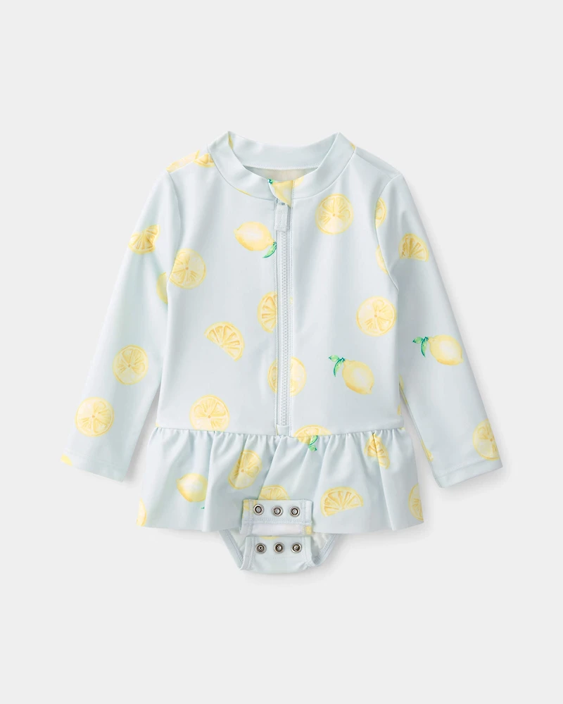 Baby Girl 1-Piece Lemon Rashguard Swimsuit - Blue