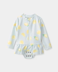 Baby Girl 1-Piece Lemon Rashguard Swimsuit - Blue