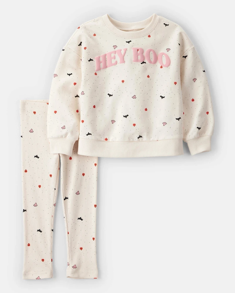 Toddler 2-Piece Hey Boo Halloween Outfit Set - Cream
