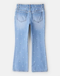 Girls Medium Wash Heart Print Flared Jeans