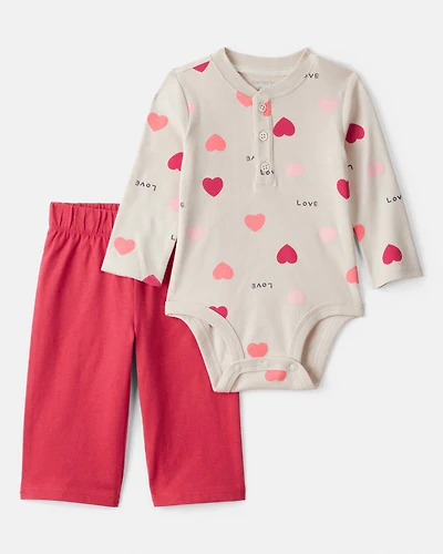Baby Girl 2-Piece Heart Bodysuit & Pant Set - Red
