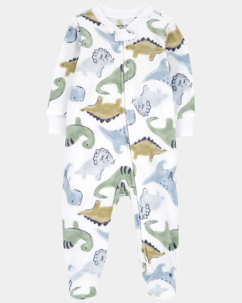 Baby Boy Dinosaur Print Loose Fit Long-Sleeve Sleep & Play Pajamas - White