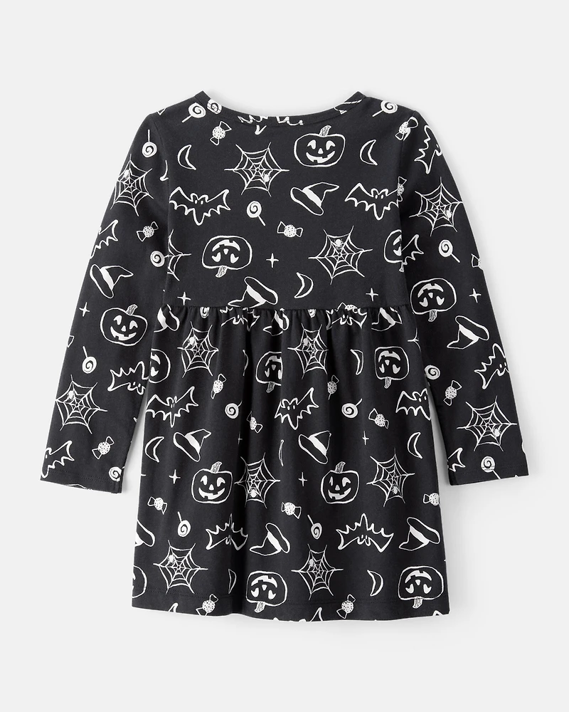 Toddler Halloween Spooky Print Dress - Black