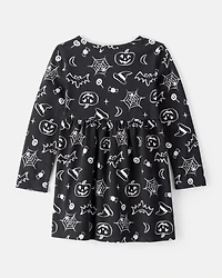 Toddler Halloween Spooky Print Dress - Black