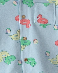 Toddler Boy Pool Floatie Short-Sleeve Button-Down Shirt - Blue
