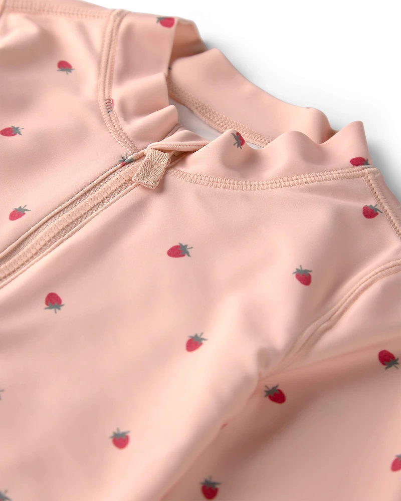 Baby Girl 2-Piece Recycled Rashguard Swimsuit Set in Strawberry Print