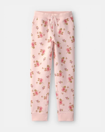 Girls Floral Drawstring Knit Joggers - Pink