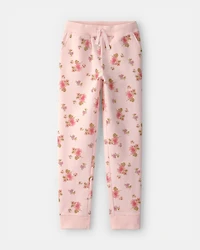 Girls Floral Drawstring Knit Joggers - Pink