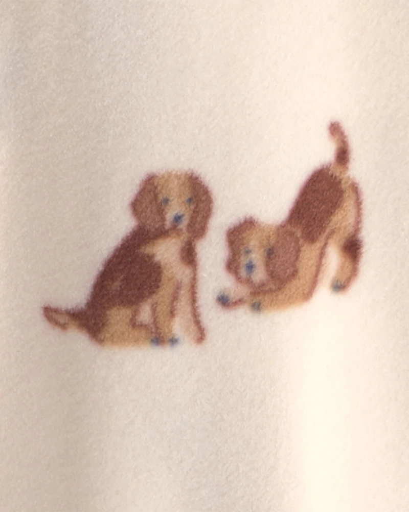Baby Boy Dog Fleece 2-Way Zip Sleep & Play Pajamas - Cream