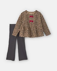 Baby Girl 2-Piece Cheetah Long-Sleeve Top & Pant Set - Brown/Grey