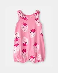 Baby Girl Strawberry Sleeveless Romper - Pink