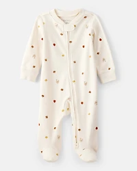 Baby Thanksgiving Print 100% Cotton Long-Sleeve 2-Way Zip Sleep & Play Pajamas - White