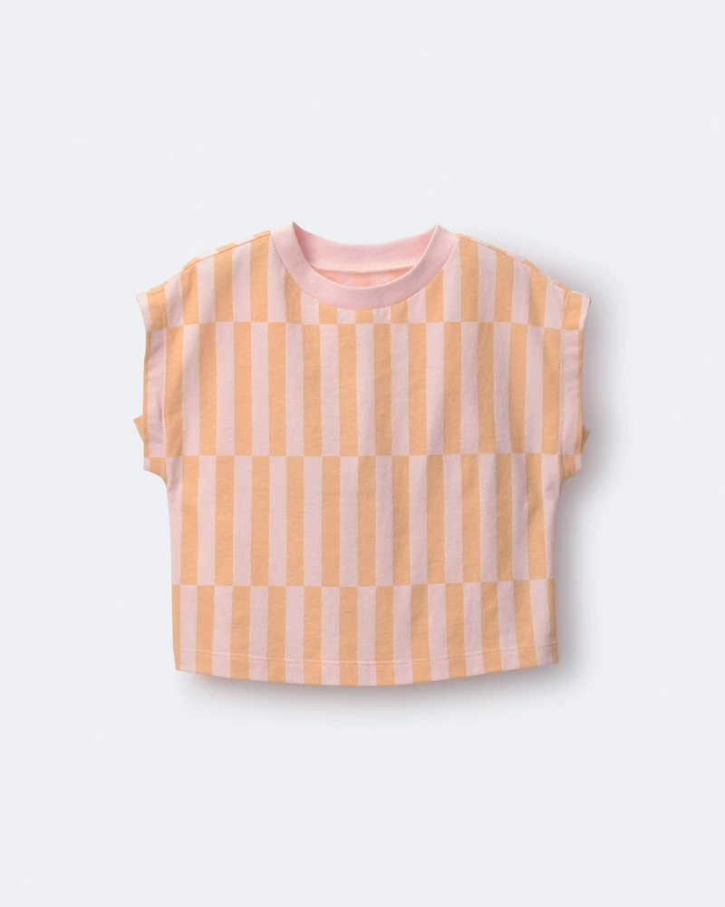 Toddler Girl Off-Center Stripe Dolman Tee - Rose/Light Orange