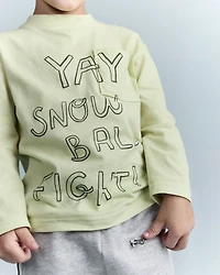 Toddler Snow Ball Fight!' Long-Sleeve Pocket Relaxed Graphic Tee - Lime
