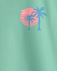 Boys Palm Tree Tropical Short-Sleeve Rashguard - Green