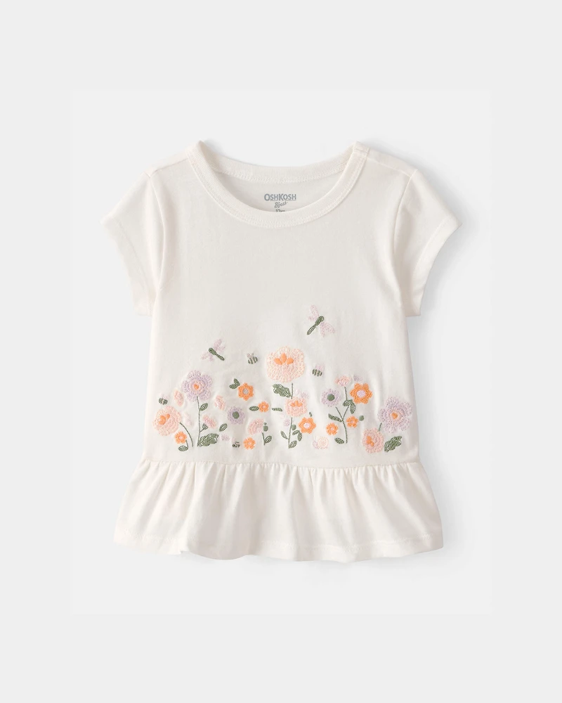 Baby Girl Floral Embroidered Top - Ivory