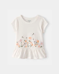 Baby Girl Floral Embroidered Top - Ivory