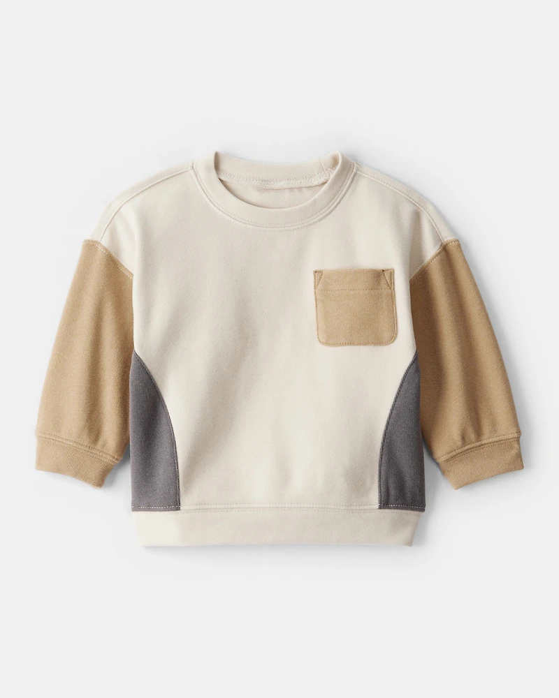 Baby Boy Colorblock French Terry Long-Sleeve Pullover Sweatshirt - Tan