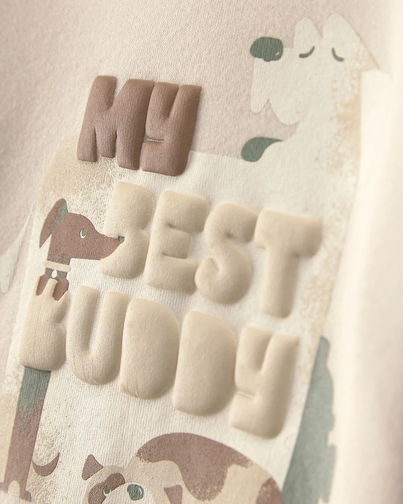 Toddler Boy 2-Piece 'My Best Buddy' Dog Fleece Sweatshirt & Pant Set - Cream/Brown