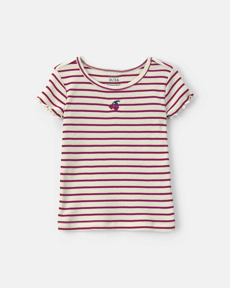 Toddler Girl Cherry Striped Rib Top - Red/Cream