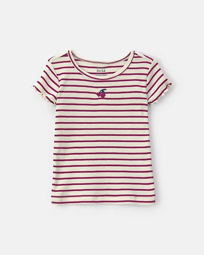 Toddler Girl Cherry Striped Rib Top - Red/Cream