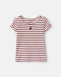 Toddler Girl Cherry Striped Rib Top - Red/Cream
