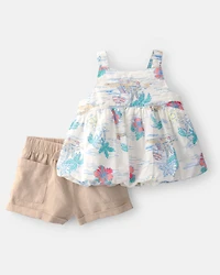 Baby Girl 2-Piece Tropical Beach Sleeveless Top & Short Set