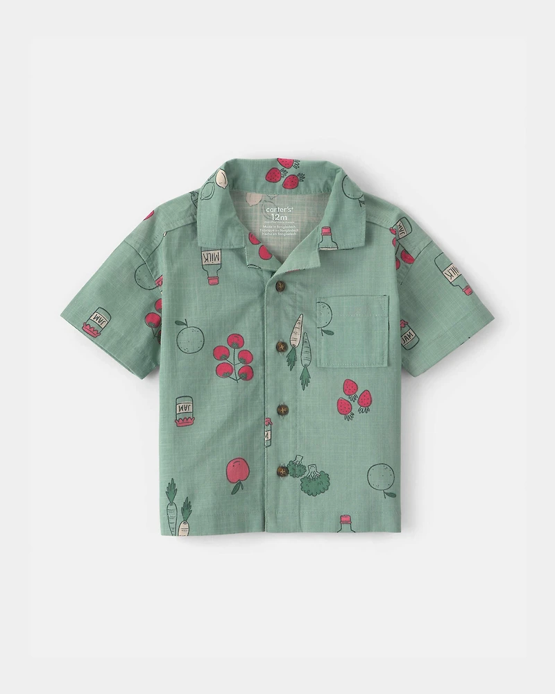 Baby Boy Veggie Fruit Short-Sleeve Button-Down Shirt - Green