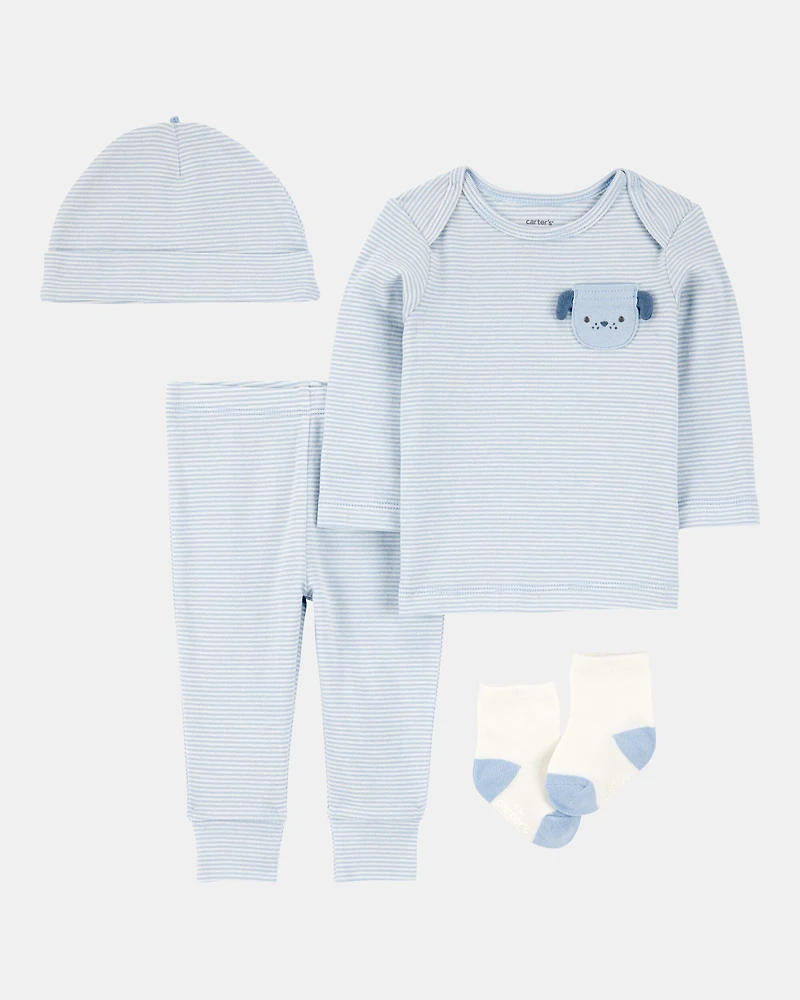 Baby 4-Piece Puppy Print Outfit Set - Blue