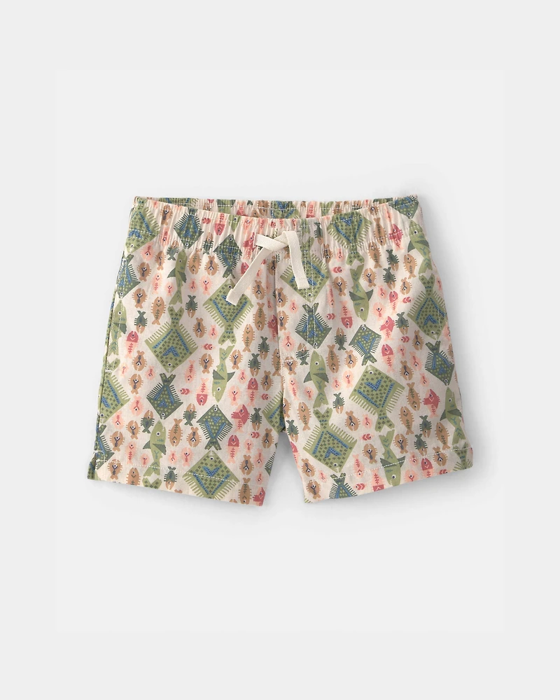 Toddler Boy Fish Linen Shorts - Beige