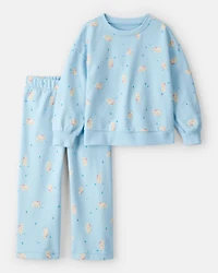 Toddler Girl Polar Bear French Terry Pullover & Pant Set - Blue