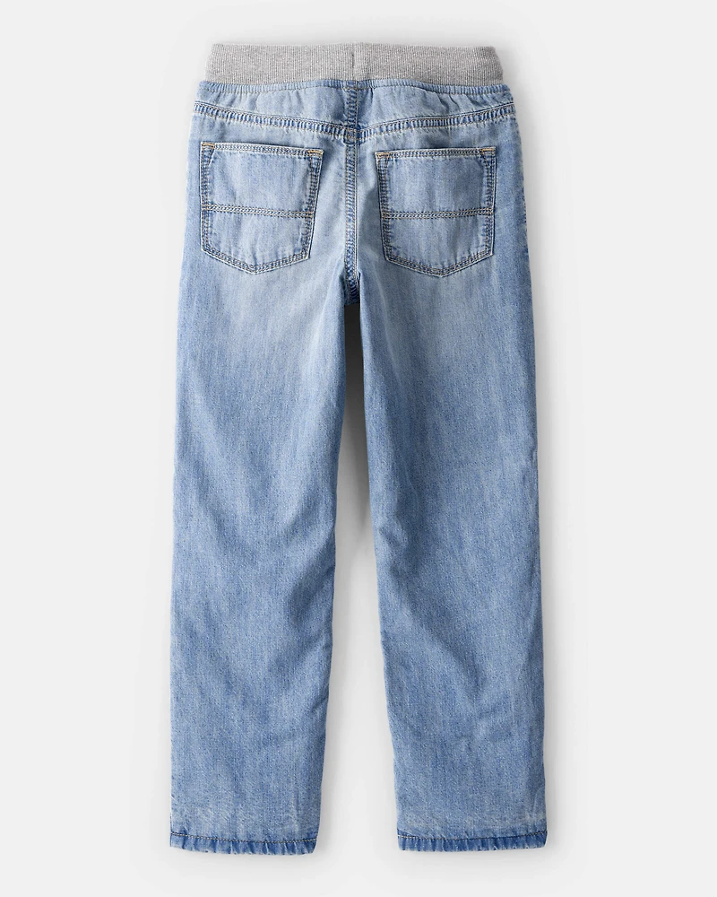 Boys Denim Pull-On Straight Jeans - Light Wash