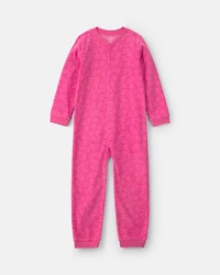Girls 1-Piece Smiley Faces Fleece Loose Fit Pajama - Pink