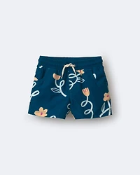 Toddler Boy Swim Trunk in Floral Print - Teal